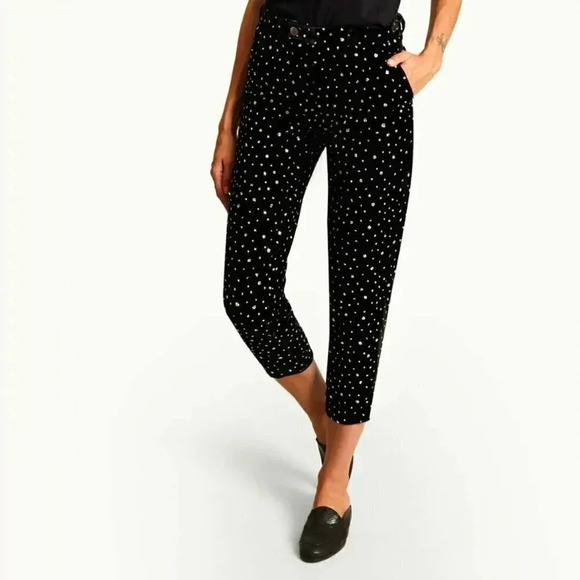 ROSEANNA Janet Polka Dot Velvet Crop Silver Glitter Dot Pants In Noir Black - Picture 3 of 11